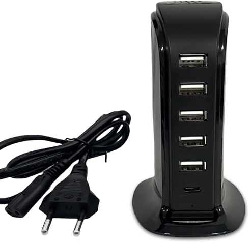 Station de Charge Multiple 6 Ports USB - Chargeur de Bureau Avec Câble d'Alimentation - Compatible Quick Charge Pour Plusieurs Appareils