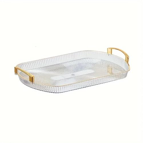 Mr. Gadget's Solutions Acrylic Serving Tray with Gold Handles, Fruit Dessert Tray, Multi-use, Strong and Durable Decor Universal (Clear White, Set 0f 3)