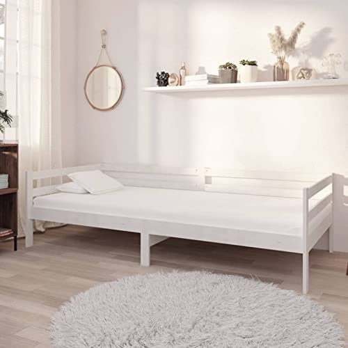 Rantry Tagesbett mit Matratze Bettsofa Bettcouch Sofa Couch Sofabett Jugendzimmer Bett Funktionsbett Gästebett für Wohnzimmer 90x200 cm Weiß Kiefer Massivholz