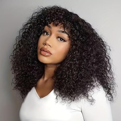Human Hair Wig Curly Echthaar Perücke Mit Pony Curly Bob Perücken Echthaar Brasilianische Virgin Echthaar No Lace Front Perücken Für Frauen Glueless Wig Kinky-Curly 16 Inch Short Bob Wig For Women
