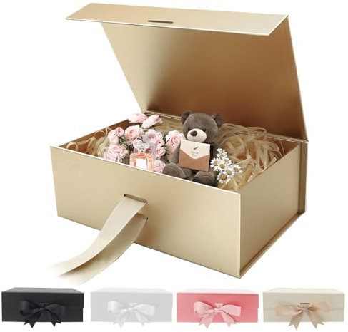 Sekepingo Geschenkbox 22 * 16.5 * 8,5cm, Luxus Mittlere Magnet-Geschenkbox mit Band, Papier& Grußkarte Party Favor Box für Hochzeit, Geburtstag & Muttertag (Roségold)