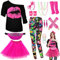 80er 90er Jahre Outfit Leggings Bunte Damen, Neon Kleidung Bauchtasche TuTu Stirnband Ohrring Halskette Netzhandschuhe Stulpen Accessoires, Karneval Halloween Thema Mottoparty Kostüm Hose, M
