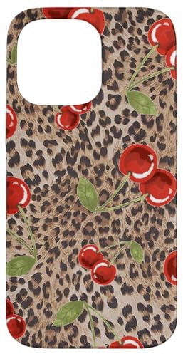 iPhone 14 Pro Max Cute Cherry Cherries On Cheetah Leopard Print Girl Women Case