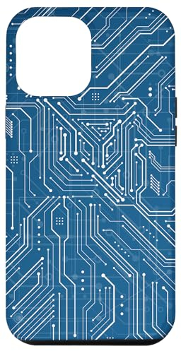 Carcasa para iPhone 13 Pro Max Placa base Microchip Circuit IT Ordenador Fondo Azul