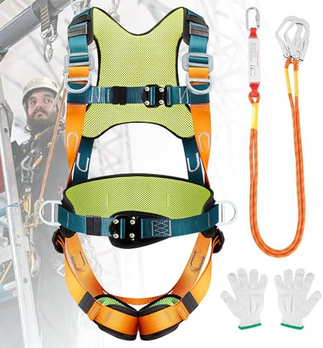 YJINGRUI Fall Arrest Harness, Fall Arrest Restraint Harness ≤150kg, Full Body Height Safety with Back/Shoulder/Lumbar/Leg Pads and Buffer Packet for Aerial Work, Climbing at Height