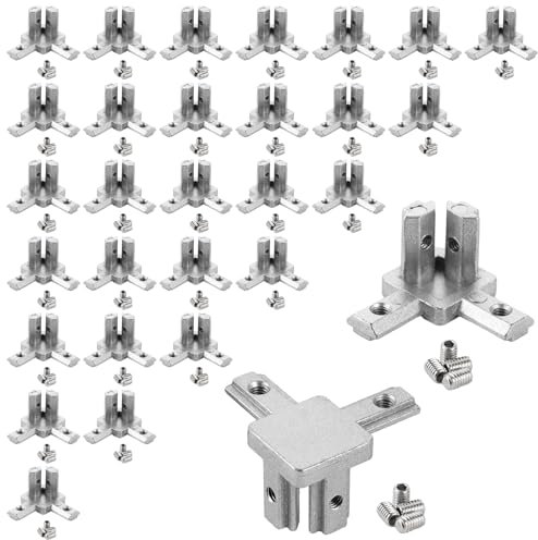 YAYODS 30 Stück 3 Wege Aluprofil 20x20 Eckverbinder Profilverbinder - Silber 3-Wege Eck Verbinder - Aluprofil Eckhalterung mit Schrauben für Europäisch Standard 6mm T Nut Aluminium Extrusion Profil