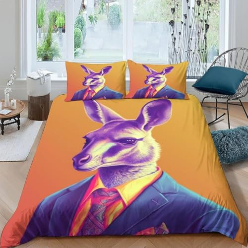 Bettwäsche Tier Känguru 135X200 cm 3D Gedruckte Bettwäsche Kuschelig Bügelfrei & Knitterfrei Bettwäsche Sets Mit Reißverschluss + 2 Kissenbezüge Für Kindererwachsene-585905797