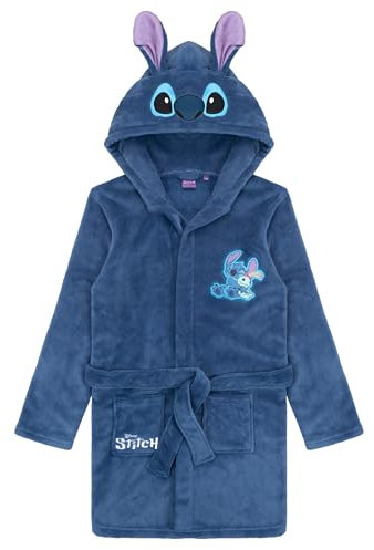 Disney Lilo & Stitch Robe de chambre en polaire avec capuche et oreilles pour fille Taille 128 à 176 cm, Bleu foncé, 152