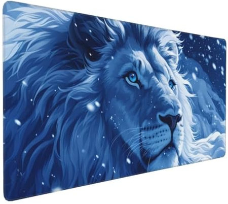 Gaming Tapis de Souris Blanc, Grand Tapis de Souris XXL 1400x700x3mm, Lion Tapis Souris pour Clavier et Bureau, avec Bords Surpiqués et Dos Antidérapant Tapis Bureau, Gaming Accessoire, Cadeau G4-496