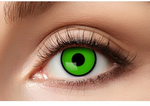 Grüner Goblin Kontaktlinsen/Monatslinsen - vegane, tierversuchsfreie Motivlinsen ohne Sehstärke - Unisex - Erwachsene - ideal für Halloween, Karneval, Motto- und Horror-Party