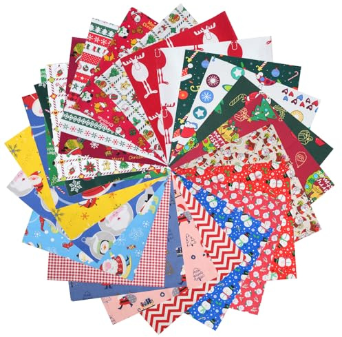 HO2NLE 25 Stück Weihnachten Baumwoll Stoff Quadrate 25 x 25cm Weihnachtsstoffe Stoff Patchwork Weihnachten zum Nähen DIY Basteln Handwerken