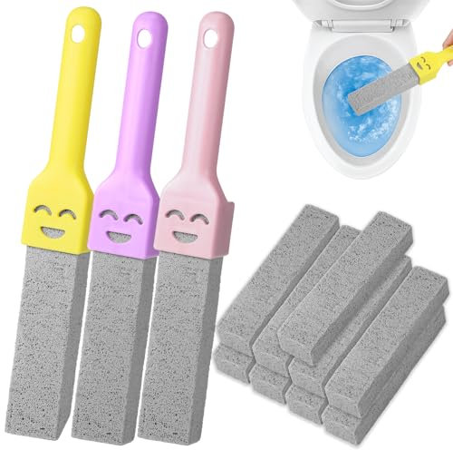 12 Stück Bimsstein Toilettenreiniger, Bimsstein Toilette mit 3 Griffe, Austauschbar Pumice Stone for Toilet, Natur Bimsstein für Handgeführte Pools WC, Urinsteinentferner Bimsstein Fußpflege Hornhaut