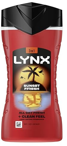 Lynx Sunset Fresh 3-in-1 Body Wash Men's Hair, Face and Body Cleanser with a mango & mandarin scent for all-day freshness 225 ml