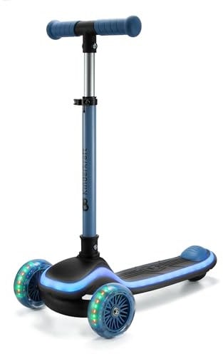 Kinderkraft RAKET Kinderroller ab 1 Jahr bis zu 50 kg, Scooter, Tretroller, LED Räder, Höheverstellbare Lenker, Modernes Design, Blau