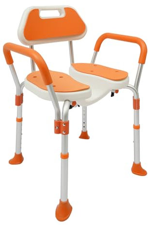 Siège de douche avec accoudoirs et dossier, pieds antidérapants, tabouret de douche rembourré, hauteur réglable, pour personnes âgées, femmes enceintes, handicapées