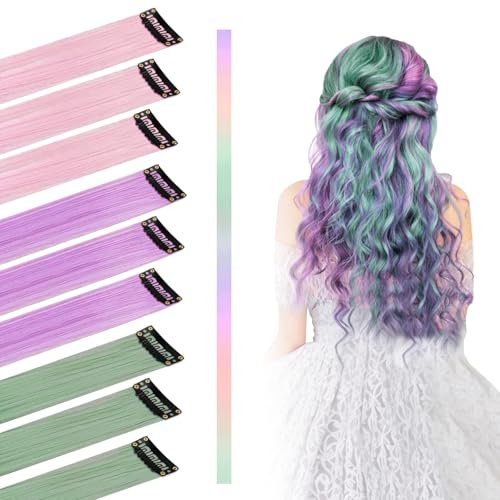 9 Pezzi Colored Clip In Hair Extensions Colorate, 55 cm Extension Capelli Colorati, Party Highlights Posticci Sintetici Estensioni Hair Pieces Colors DIY Lunghi Dritti Hair Accessories