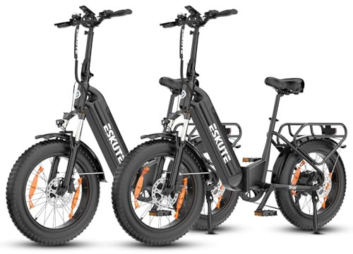 ESKUTE E-Bike Star | Klapprad Elektrofahrrad | 20 Zoll Fat Tire | 36V 25Ah Batterie | Drehmomentsensor | Aluminium-Leichtbau | Reichweite bis zu 120 km | Ebike MTB für Herren Damen | Schwarz x 2