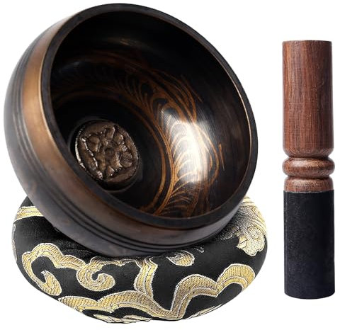 Tibetan Singing Bowl Set, 4 inches Authentic Hand Tibetan Singing Bowls for Meditation, Relaxation, Yoga, Meditation Bowl Kit with Cushion, Mallet, Sound Healing Bowl Meditation Set for Women Men (A)