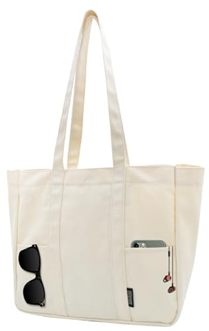 TeeYee Damen Handtasche Multitasche Canvas Tote Bag Shopper für Bücher | Einfarbige Mehrfachtasche für Reisen,Alltag Tasche,Shopper für Schule,Handtasche für Arbeit,Einkaufstasche mit Reißverschluss