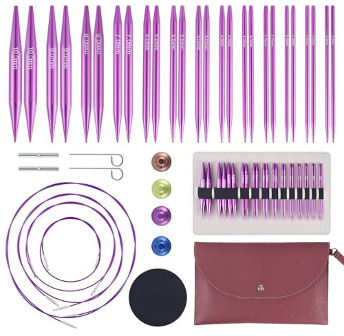 Gosknor 40pcs Interchangeable Circular Knitting Needles Set, 13 Pairs Aluminum Alloy Knitting Needles with Cables & Storage Bag and Other Accessories for Enthusiasts Beginners or Professionals