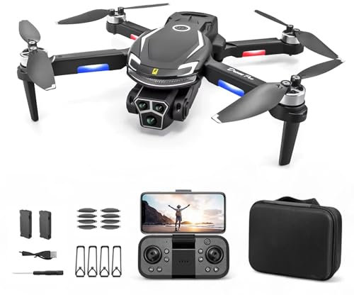 Drone with Camera 4K, Brushless Motor, Drone for Kids + Adults, with 2 Batteries and a Carry Case, 4 Cameras in total, HD Images, 50X Zoom, Gesture Photography, 360° Roll, Obstacle Avoidance (Black)