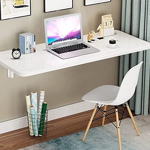 Weißer Klapptisch, wandmontierter Computertisch, Arbeitsplatz, klappbarer Wandtisch aus Holz für Küche, Esstisch, klein, platzsparend, mehrere Größen, optional, herunterklappbarer Schreibtisch (Größe:
