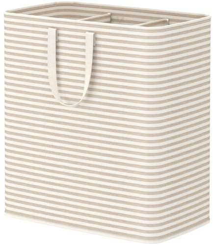 Lifewit 150L Wäschekorb mit 3 Fächern und Griffen, Beige | Faltbare Wäschebox und Wäschesortierer mit verstärkten Tragegriffen für Schlafzimmer, Badezimmer und Waschküche