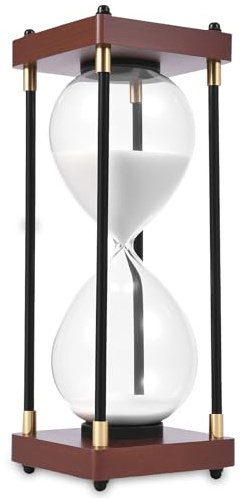 30 Minuten Sanduhr,Weiß Glas Sanduhr mit Hölzernen Endkappen,Rechteckige Sanduhren Timer,20cm Länge Moderne Langlebige Sanduhren für Haus, Schreibtisch,Klassenzimmer Küche Restaurant Büro Wohnzimmer