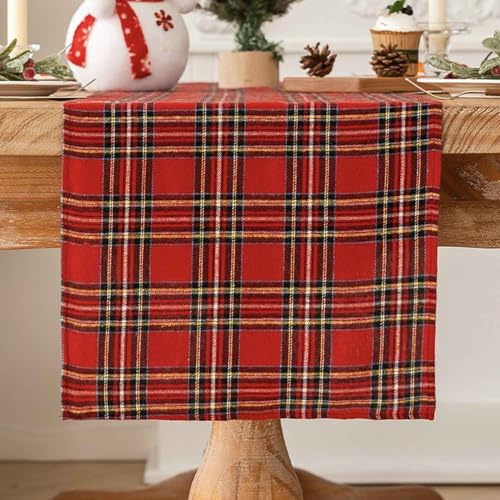 Jayusaror Chemin De Table Noel Rouge Noir Tartan Ecossaise Décoration de Table Noël à Carreaux Décoratives Plaid Rectangulaire Christmas Table Decorations pour Fête, Maison Deco 40 x 180 cm