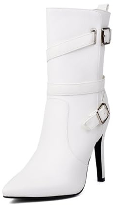 Generico Stivali Combat Platform Punta Tonda Donna PU Pelle Lucida Decorazione Anello Metallico Allacciatura Zip Laterale Suola Spessa Antiscivolo Resistente Comodi Eleganti,Bianca,45 EU