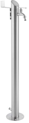 Edelstahl Wasserzapfstelle 93 cm, Garten Wasserhahn Säule aus Edelstahl 304 gebürstet, 2 Hahnanschlüsse & Schlauchhalter, Zapfsäule für Garten & Haus, inkl. Montagematerial