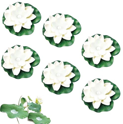 LED Schwimmende Blumen, 6 Stück Künstliche Seerosen Schwimmende Laterne | SchwimmendeBlumen,schwimmend Lotusblüten,Lotusblüte Wasserlilie,für Garten Teich Terrasse, Outdoor-Dekoration,weiß