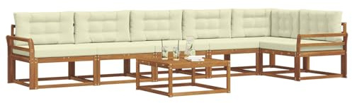 vidaXL Outdoor-Sofagarnitur mit Kissen 7 pcs Natur und Creme, Garten-Lounge-Sofa-Set, modernes Ecksofa, langlebige Gartenmöbel, anpassbare Terrasse für Wohnräume