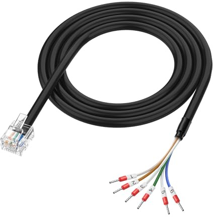 XMSJSIY RJ11 to 6 Pin Bare Wire End Telephone Cable 1M/3.28FT | RJ11 Male to 6P6C Breakout Terminal Wire Extension Cord for Landline Phone and Fax