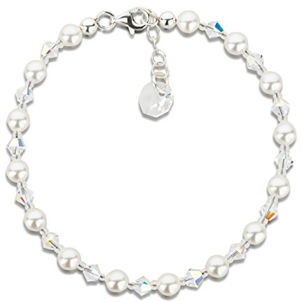 Schöner-SD feines Perlenarmband mit funkelnden Kristall und 925 Silberschließe