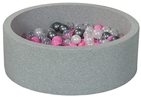 Velinda Bällebad Ballpool Kugelbad Bällchenbad Bällchenpool Kinder Pool mit 200 Bällen (Farbe der Bälle: perlweiß, transparent, rosa, silberfarben)
