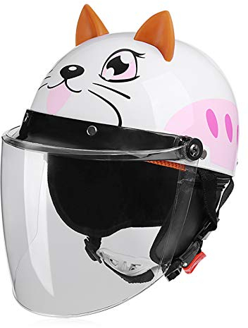 Galatée Casco de Bici para Niños Patinetes Eléctricos Riciclos Skateboarding y Bicis, Viene con una Cálida Bufanda y Visera de Protección Facial(Gato, Edad 5-12 años)