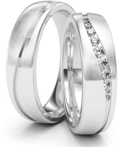 Kolibri Rings Eheringe Paarpreis Silber Rhodiniert 11 Zirkonia Steine Trauringe Partnerringe Freundschaftsringe - Gratis Gravur und Etui Längsmatt