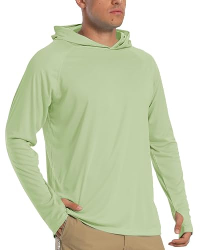 TACVASEN Camiseta Proteccion Solar Hombre Sudadera con Capucha Senderismo Ligera Camiseta Deporte Hombre Top Playa Agua Pesca Verano Verde Claro, 3XL