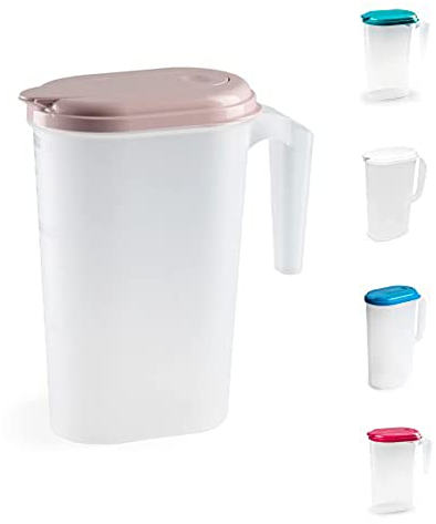 PLASTIFIC Food Grade Jug - Perfect for Stock Gravy - Microwave Safe - Kitchen Homebrew Liquids - Microwave Safe Pitcher (Frost with Pink Lid, 1.6L)