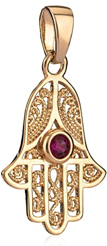 NKlaus Pendentif main de Fatima en zircone rouge ou blanc plaqué or 18 carats Eye of Fatima