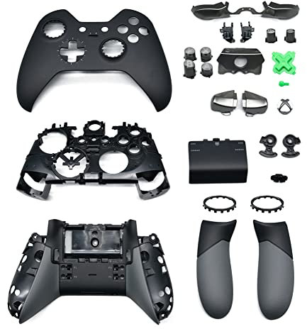 Junsi Housing Shell Case Kit Replacement Parts Compatible with Xbox One Elite Wireless Controller - Black, Include Faceplate + Battery Cover + Buttons + Side Rails