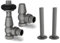 UK Radiators Natural Pewter Thermostatic Radiator Valves and Angled Lockshield Valve - Matt Natural Pewter Finish - Traditional Design 1/2 x 15mm Wooden Head Radiator Valves with 130mm Pipe Sleeves