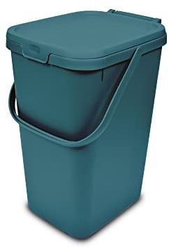 Addis 519354 Kitchen Recycling & General Storage bin 18 litres Stackable Food Waste Organiser Caddy with Clip lock lid & carrying Handle, Deep Teal Green