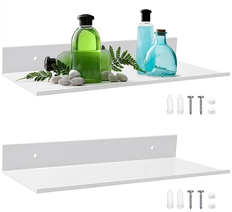 LIMITADA 2 Pcs Etagere Blanche Murale 30cm Tablette Flottante Blanche Rectangulaire Etagere Murale Flottante Laqué Planche Murale Blanche en Métal Étagère Suspendue Blanche pour Cuisine Salle de Bain
