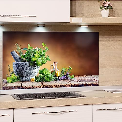 GRAZDesign Spritzschutz Küchenrückwand Glas Küche für Herd & Küchenspüle, Kräuter in braun - Glasplatte für Rückwand Küchenwand Wandschutz | 100x50cm