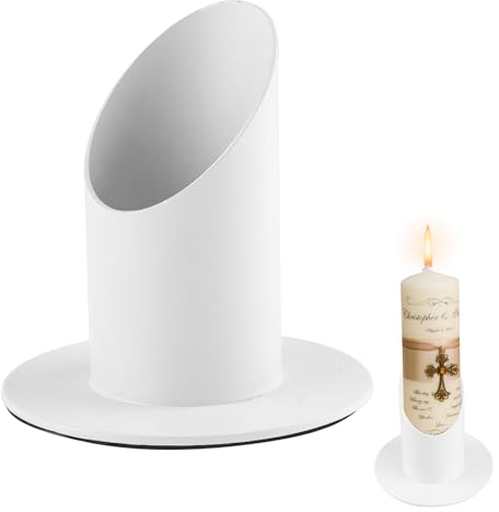 Kerzenständer Kommunionkerze, 4 cm Weiß Kerzenständer aus Metall,Taufkerze, für Taufkerzen, Stumpenkerzen, Hochzeitskerzen, Trauerkerzen, Stabkerzenhalter Deko