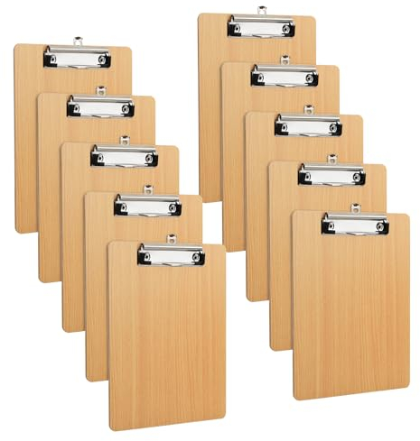 Lot de 10 Porte-Blocs en Bois A5, Planchettes à Pince avec Clip et Trou de Suspension, Porte-Formulaires Format, Porte Document pour Bureau Restaurant Salle de classe Entrepôt (A5)