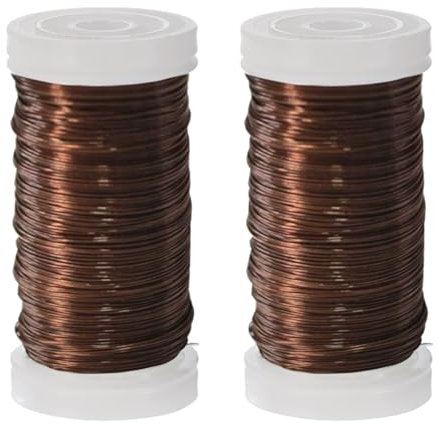 2 Rolls 55m Brown Florists Wire Reel, 0.35 mm Jewellery & Christmas Wreath Wire for Craft & Garden Binding