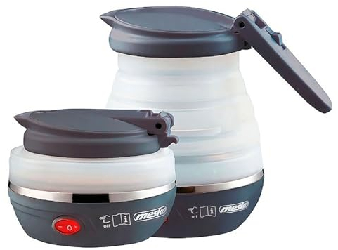 Mesko MS1375 Hervidor de Agua Eléctrico Plegable, Resistencia Oculta, Tapa automática, Silicona, 0,6 Litros, 750W, Libre de BPA, Ideal Camping Viaje, Blanco